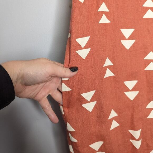 Lisa Bayne Orange V-Neck Short Sleeve Linen Dress Triangle Print Cuffed Sleeve M - Picture 6 of 10